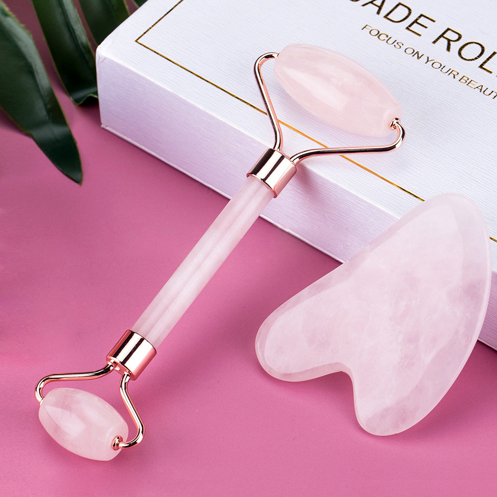 Ferramenta de Massagem facial de quartzo rosa FaceRoller