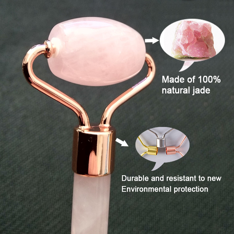 Ferramenta de Massagem facial de quartzo rosa FaceRoller - Imagem 4