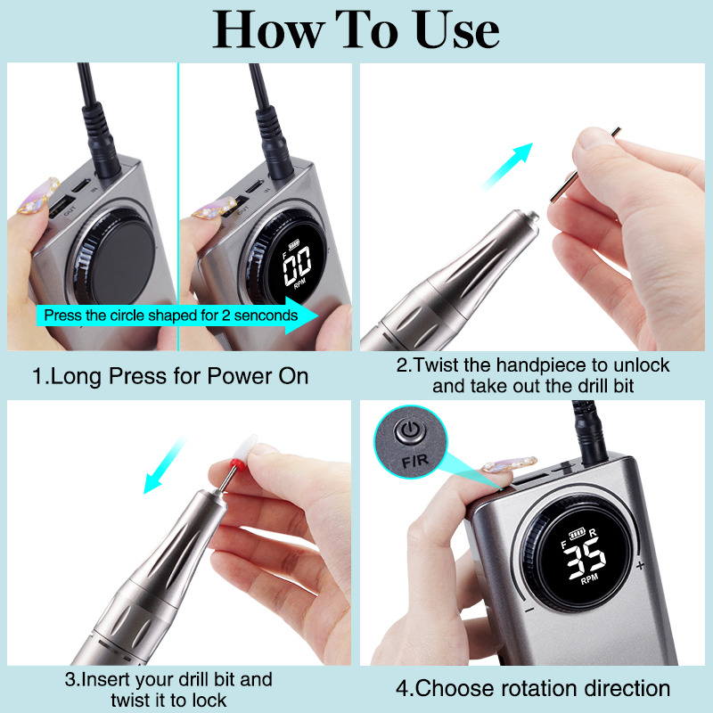 Máquina para manicure elétrica broca com display lcd completo - Imagem 3